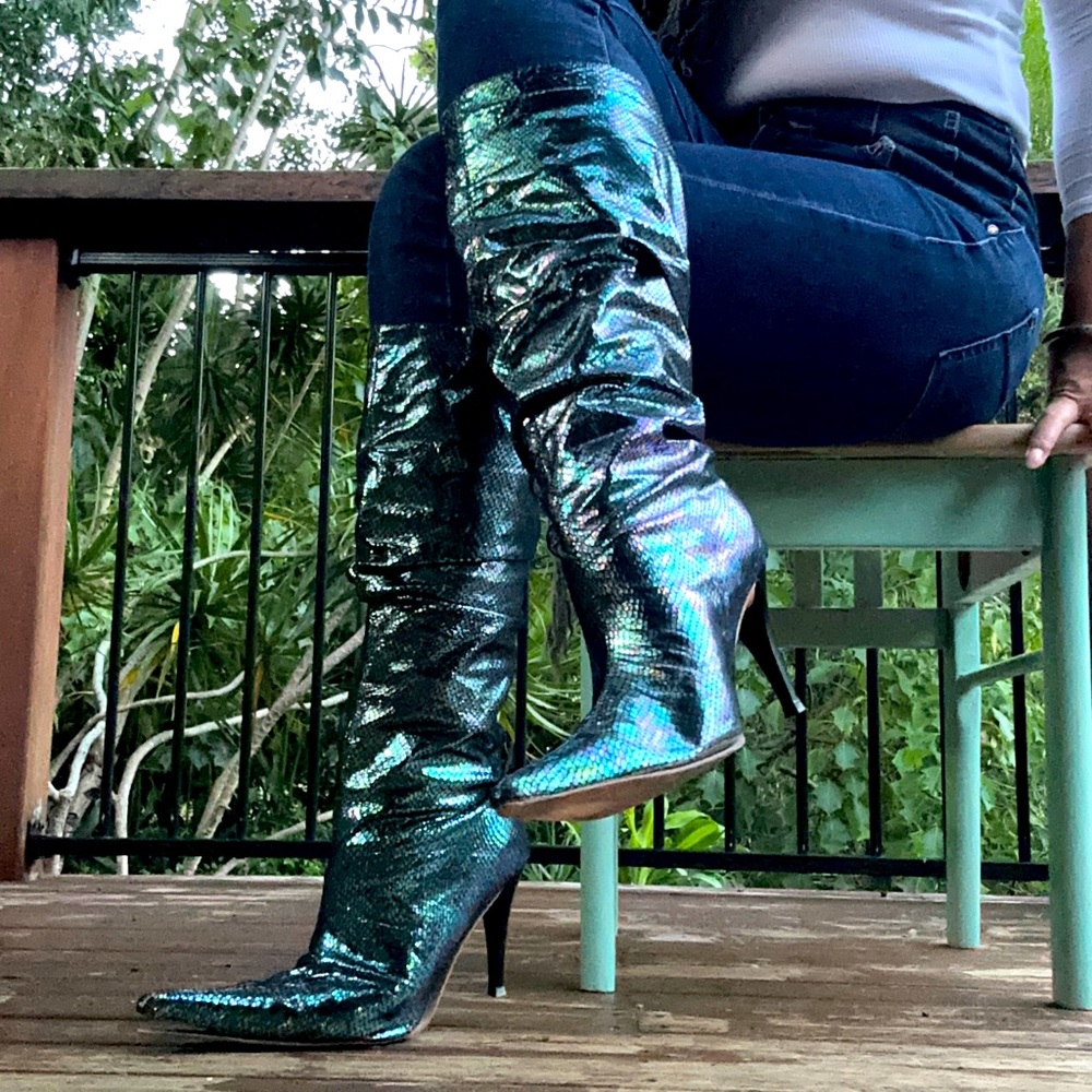Dragon boots! Green, purple, incandescent, size 40, unique, mid height heel - Picture 2 of 6